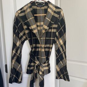 Jones New York Silk Plaid Blouse in Black and Tan